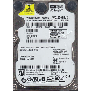 Disco Rígido Western Digital 250GB SATA 2.5'' 5400rpm